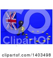 3d Black Eu Referendum Man Carrying A Star And Walking Away From A Ring On A Blue Background