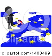 3d Black Eu Referendum Man Standing Over A Map On A White Background