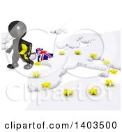 3d Black Eu Referendum Man Walking Away From A Map On A White Background