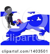 3d Black Eu Referendum Man Standing Over A Map On A White Background