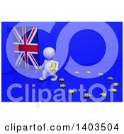 Poster, Art Print Of 3d White Eu Referendum Man Carrying A Star And Walking Away From A Ring On A Blue Background