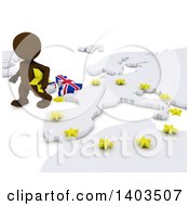 3d Brown Eu Referendum Man Walking Away From A Map On A White Background