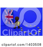 3d Brown Eu Referendum Man Carrying A Star And Walking Away From A Ring On A Blue Background