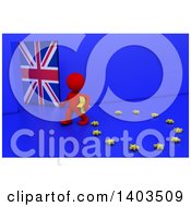 Poster, Art Print Of 3d Red Eu Referendum Man Carrying A Star And Walking Away From A Ring On A Blue Background