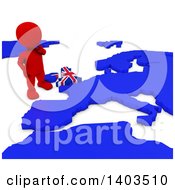3d Red Eu Referendum Man Standing Over A Map On A White Background