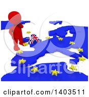 3d Red Eu Referendum Man Standing Over A Map On A White Background