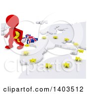 3d Red Eu Referendum Man Walking Away From A Map On A White Background