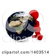 Poster, Art Print Of 3d Red Man Hugging The Earth On A White Background