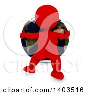 Poster, Art Print Of 3d Red Man Hugging The Earth On A White Background