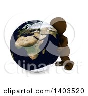 Clipart Of A 3d Brown Man Hugging The Earth On A White Background Royalty Free Illustration