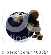 Poster, Art Print Of 3d Brown Man Hugging The Earth On A White Background