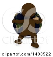 Poster, Art Print Of 3d Brown Man Hugging The Earth On A White Background