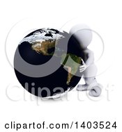 Poster, Art Print Of 3d White Man Hugging The Earth On A White Background