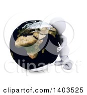Poster, Art Print Of 3d White Man Hugging The Earth On A White Background