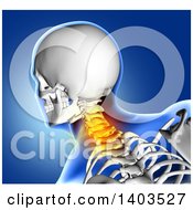 Poster, Art Print Of 3d Xray Anatomical Man With Visible Spine And Glowing Pain Over Blue