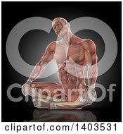 Poster, Art Print Of 3d Fit Anatomical Man Stretching His Neck With Visible Muscles On Black