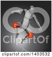 Clipart Of A 3d Fit Anatomical Man Jumping With Visible Leg Bones And Glowing Knees On Gray Royalty Free Illustration by KJ Pargeter