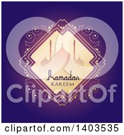 Clipart Of A Ramadan Kareem Background With A Silhouetted Mosque And Text On Purple Royalty Free Vector Illustration by KJ Pargeter