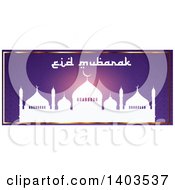 Eid Mubarak Website Banner With A Silhouetted Mosque And Text On Purple