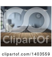 Poster, Art Print Of Blurred Interior With A 3d Wood Counter Or Bar