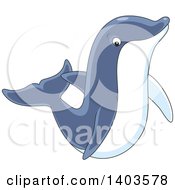 Poster, Art Print Of Cartoon Cute Dolphin Swimming Or Jumping
