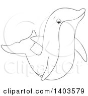 Poster, Art Print Of Black And White Lineart Dolphin Swimming Or Jumping
