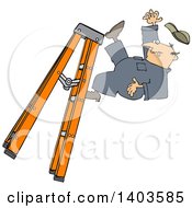 Poster, Art Print Of Cartoon Caucasian Male Worker Falling Off Of A Ladder
