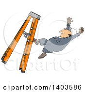 Poster, Art Print Of Cartoon Caucasian Male Worker Falling From A Ladder