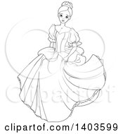 Black And White Lineart Worried Princess Cinderella