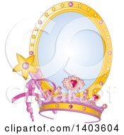 Princess Tiara And Magic Wand Over A Mirror
