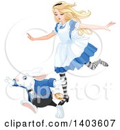 Poster, Art Print Of Alice In Wonderland Running With The White Rabbit