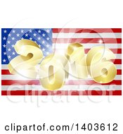 Clipart Of A 3d Golden 2016 Burst Over An American Flag And Fireworks Royalty Free Vector Illustration
