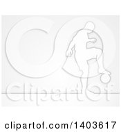 Clipart Of A White Silhouetted Male Soccer Player In Action Over Gray Royalty Free Vector Illustration