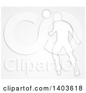 Clipart Of A White Silhouetted Male Soccer Player Heading A Ball Over Gray Royalty Free Vector Illustration