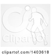 Poster, Art Print Of White Silhouetted Male Soccer Player Heading A Ball Over Gray