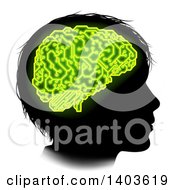 Poster, Art Print Of Black Silhouetted Boys Head In Profile With Green Glowing Circuit Brain