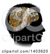 Poster, Art Print Of Black Silhouetted Mans Head With 3d Gear Cogs Visible In His Brain