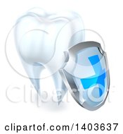 Poster, Art Print Of 3d White Tooth With A Protective Dental Shield