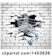 Poster, Art Print Of Shopping Cart Crashing Through A 3d White Brick Wall