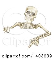 Clipart Of A Cartoon Human Skeleton Pointing Down Over A Sign Royalty Free Vector Illustration