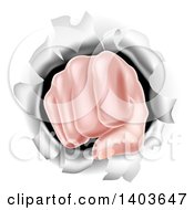 Clipart Of A Caucasian Hand Punching Through A Wall Royalty Free Vector Illustration
