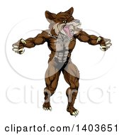 Clipart Of A Muscular Vicious Brown Coyote Or Wolf Man Royalty Free Vector Illustration