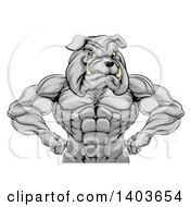 Poster, Art Print Of Muscular Tough Gray Bulldog Man Mascot Flexing From The Waist Up