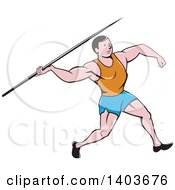 Retro Cartoon Male Track And Field Javelin Thrower