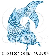Poster, Art Print Of Sketched Blue Koi Fish
