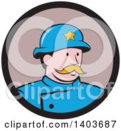 Clipart Of A Retro Cartoon New York Police Man With A Mustache In A Circle Royalty Free Vector Illustration by patrimonio