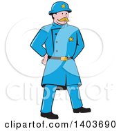 Retro Cartoon New York Police Man Standing With Hands Behind His Back
