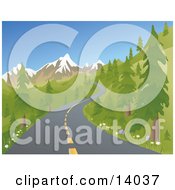 Two Laned Road Winding Up A Mountain Between Evergreen Trees During Spring Or Summer Clipart Illustration by Rasmussen Images #COLLC14037-0030