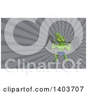 Clipart Of A Cartoon Sobek Egyptian Diety Crocodile Man Lifting A Barbell And Gray Rays Background Or Business Card Design Royalty Free Illustration