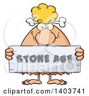 Poster, Art Print Of Cave Woman Holding A Stone Age Sign